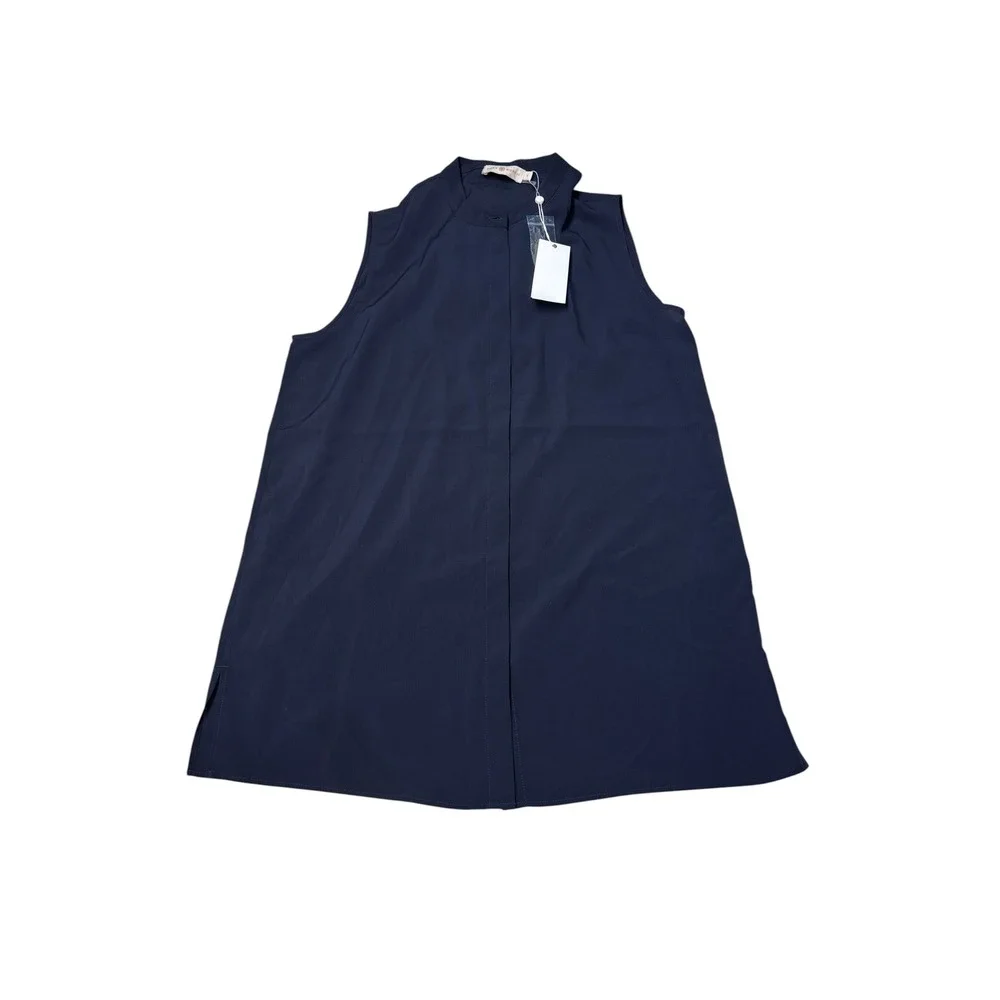 NWT Tory Burch Sleeveless Bow Blouse Navy Blue Mock Neck Top Womens Size 10 $250
